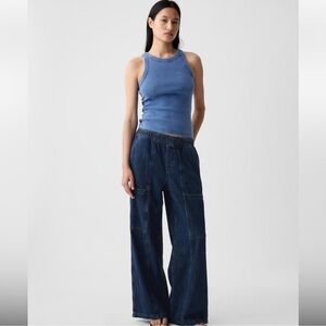 Dark Blue Wide-Leg Cargo Jeans